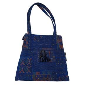 ANTER Blue Tapestry Tote Shoulder Bag Boho Arts And Crafts Grandmacore Vintage